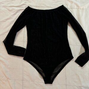 Boohoo Black Sheer 1pc Body Suit Bodysuit Leotard Womans sz 8
